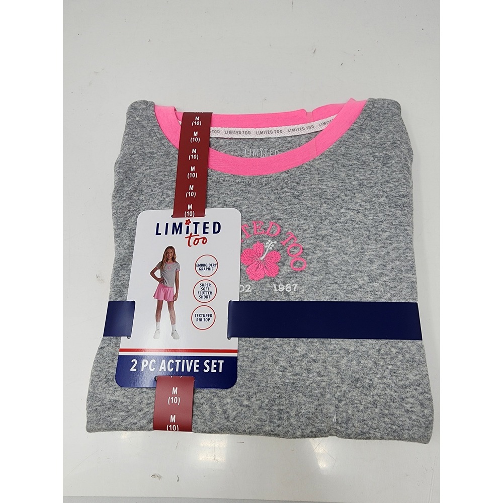 Limited Too Girls 2 PC Athletic Workout Set Pink Cotton Blend‎ Size Medium 10